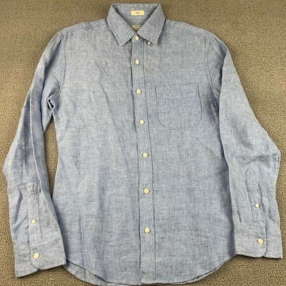 J Crew Baird McNutt Irish Linen Shirt Men (S) Blue Slim Button Down Long Sleeve - Picture 1 of 9